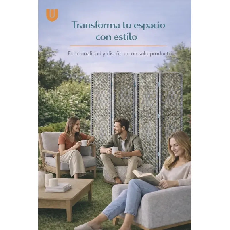 Biombo Separador Ambientes 4 Paneles 180cm Plegable Hogar Diseño Minimalista Plegable Gris Claro Estilo Nordico Tonalidad