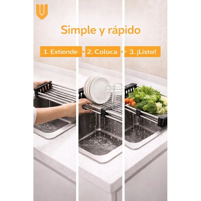 2 Escurridores Ajustables Lavaplatos Cocina Ahorra Espacio Negro