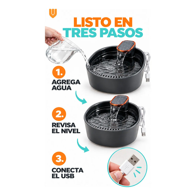Filtro Bebedero Perro Gato Fuente Agua Automático Usb Negro Fuente Bebedero Automático Agua Gatos Perros Usb Filtro Recirculante Mascotas Compacto Negro Hogar