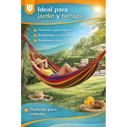 Hamaca Colgante Terraza Jardin 1 Plaza Poliéster 120kg Linea Descanso Exterior Terraza Patio Camping Relax Verano Hogar Jardin Tela Resistente Estilo Tropical Portable Rojo Carmesí Vibrante...