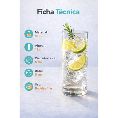 Vitrineon Cl Set 6 Vasos Vidrio Alto 200ml Transparente Bar Transparente