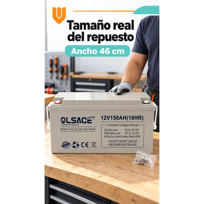 Bateria Gel 12v 150 Ah Ciclo Profundo Solar Repuesto Gris Batería Gel Solar Ciclo Profundo 12v 150ah Olsace Repuesto Recargable Respaldo Doméstico Energía Tornillos