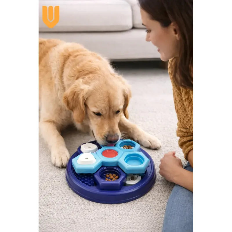 Dispensador Premio Plato Interactivo Perro Comedero Lento Enriquecimiento Sensorial Antiestres Canino Juego Cognitivo Estimulacion Mental Dinamica Alimentacion Controlada Azul