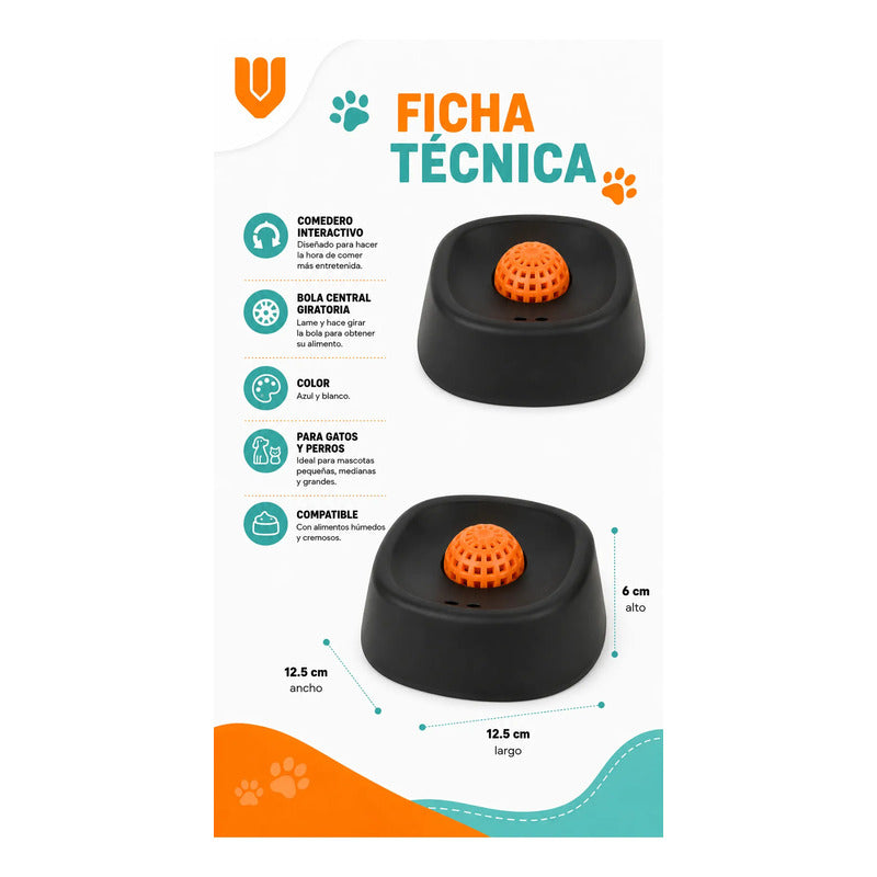 Dispensador Alimento Perros Plato Anti Ansiedad Mascota Negro