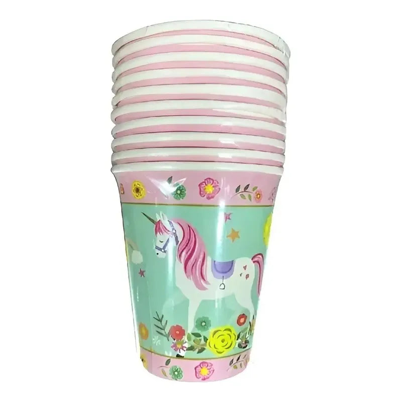 10 Vasos Cumpleaños Vasos Desechable Cumpleaños Unicornio Rosa Claro