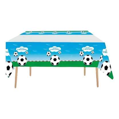 Mantel De Cumpleaños Pelota Futbol Rectangular Color Azul Unidad