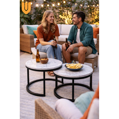 Mesa Centro Redonda Anidada Set 2 Mesas Auxiliares Madera