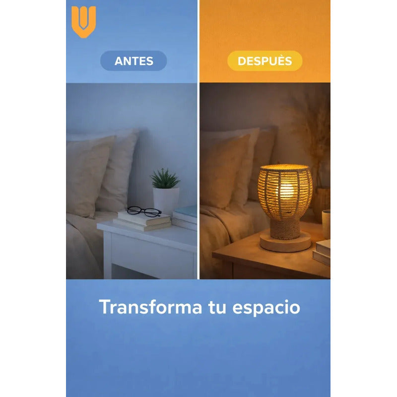 Vitrineon Dispositivo Luminoso Bambu Natural Sistema Led E27 Noche Mesa Bambu Iluminacion Ambiental Led E27 Estilo Clasico Natural Luz Calida Dormitorio Color Marron Claro Lampara Mesa Bambu...