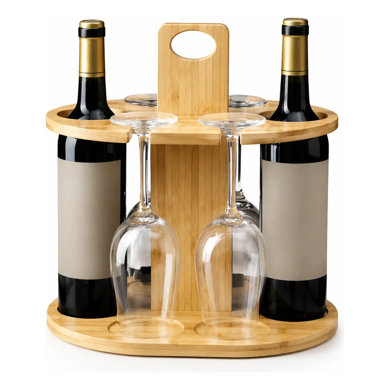 Rack Soporte Porta Vino Copas Organizador Madera Bambu Mader Bambú Mediano
