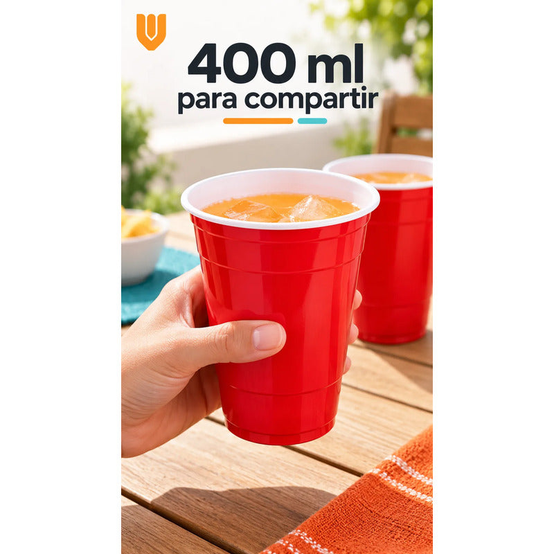 50 Vasos Desechables Plasticos Bebidas Fiesta 400ml Rojo Vasos Plásticos Desechables Rojos Unidades Fiesta Cumpleaños Eventos Asados Apilables Bebidas Bicolor Reuniones 400ml