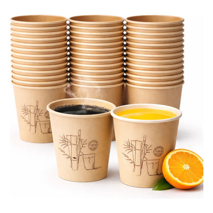 Vasos Cafe Te Agua Desechable Descartable Carton Modelo 9oz 50 Unidades Marron Kraft Natural Acabado Mate Papel Ecologico Estilo Organico Look Cafeterias Minimalista Elegante