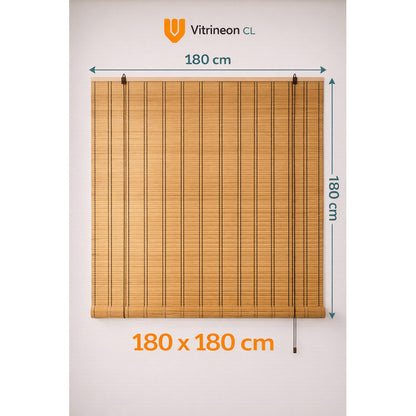 Cortina Roller Persiana Enrollable 180x180cm Bambú Vitrineon Marrón Bambu Natural Decorativo Roller Enrollable Madera Rayas Control Luz Estilo Nordico Ventanas Hogar Oficina