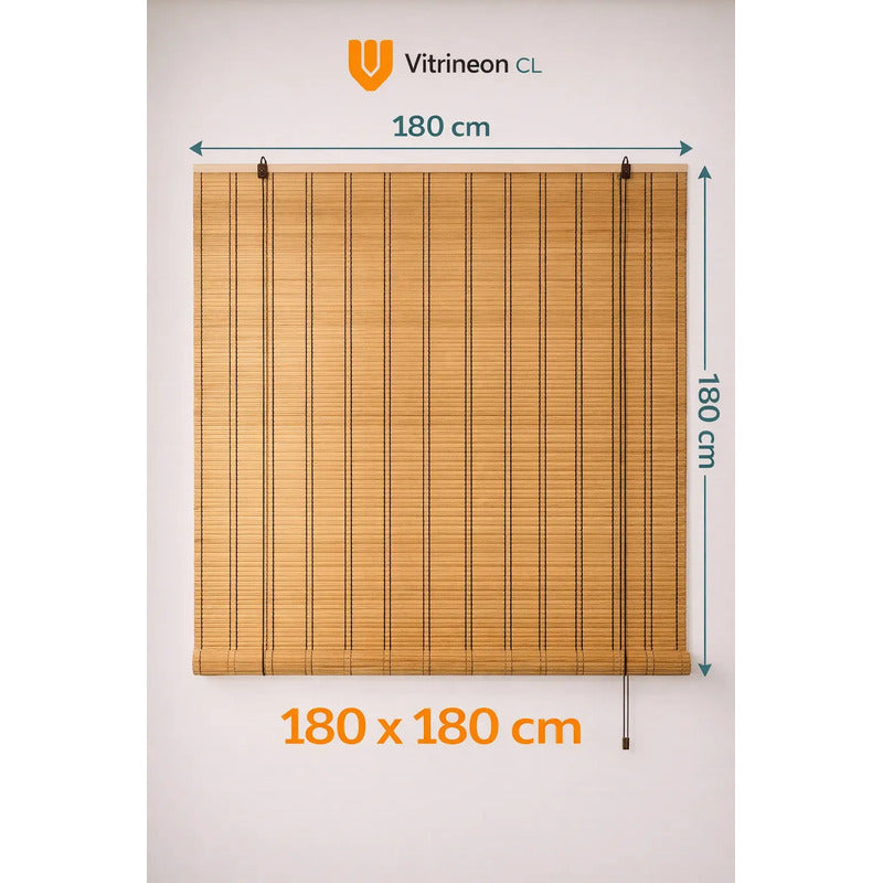 Cortina Roller Persiana Enrollable 180x180cm Bambú Vitrineon Marrón Bambu Natural Decorativo Roller Enrollable Madera Rayas Control Luz Estilo Nordico Ventanas Hogar Oficina