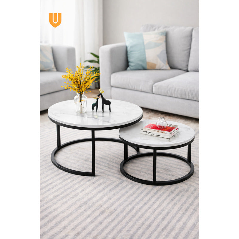 Mesa Centro Redonda Anidada Set 2 Mesas Auxiliares Madera