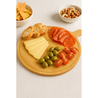 Tabla Bambú Redonda Servir Pizza Picoteo Reuniones 32x45cm