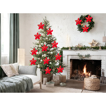 X12 Flores Navideñas Adornos De Navidad Decoración Rojo Rojo Floreado