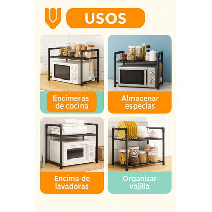 Estante Organizador Para Microonda Soporte Repisa Con Gancho