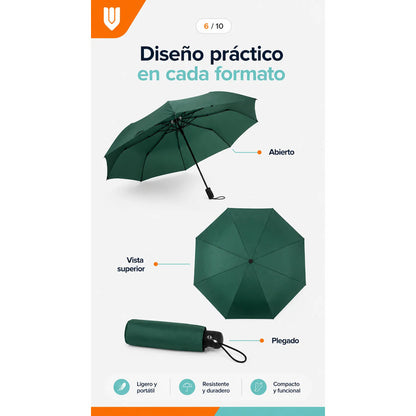 Parasol Retractil Sombrilla Plegable Paragua Lluvia 8 Varill