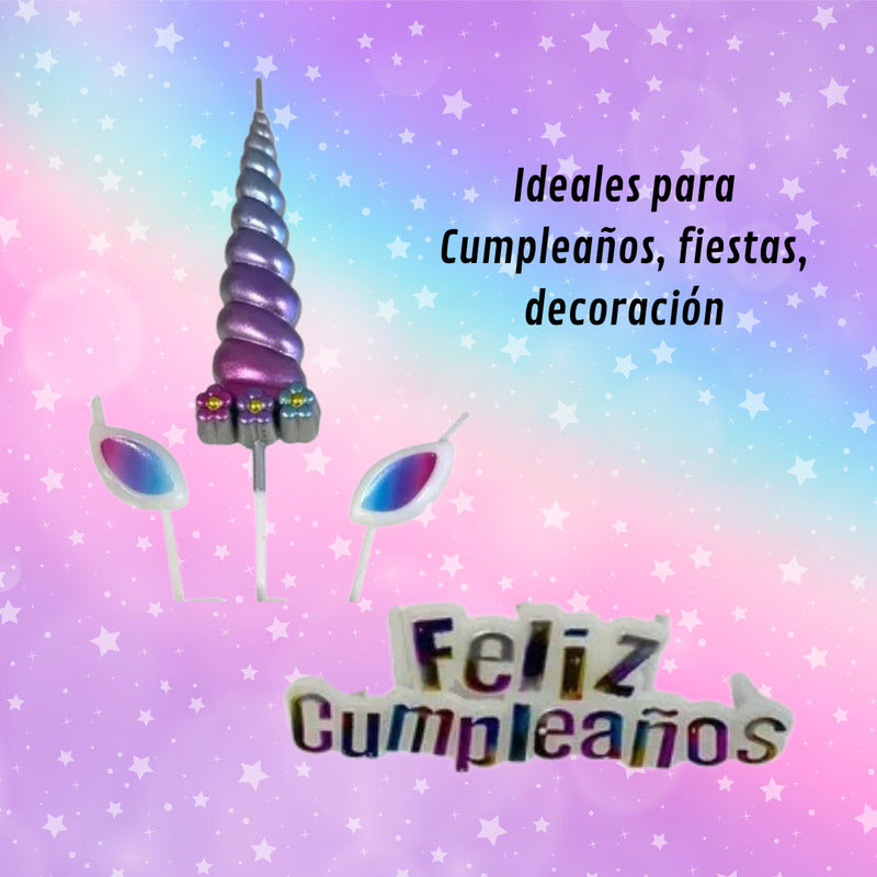 Set 4 Velas De Cumpleaños Adornos Para Tortas Unicornio
