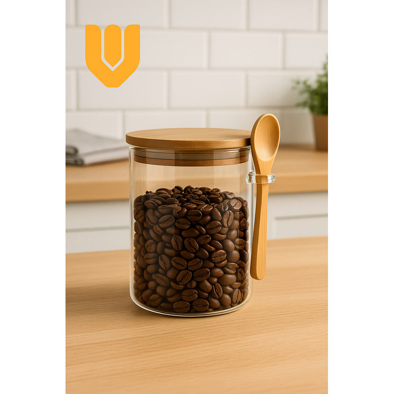 Frasco Vidrio Tapa Bambu Tarro Hermetico Vidrio Bambu 700 Ml