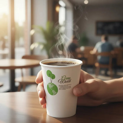 Vitrineon Vasos Eco 50 Unidades Biodegradable 235ml Cafe Acabado Blanco Verde Ecofriendly Diseño Limpio Moderno Consumo Responsable Estilo Natural Cafeterias Bebidas Sustentables
