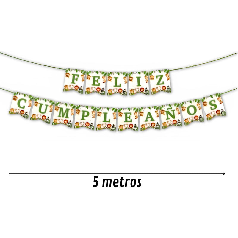 2 Banderín Guirnalda Safari Feliz Cumpleaños Banderín Safari