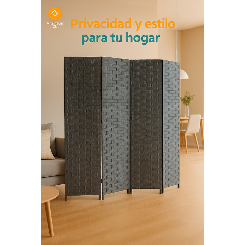 Vitrineon Biombo Separador Ratán Oficina 4 Paneles 180cm