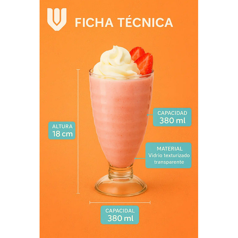 Set 6 Copas Vidrio Resistente 380 Ml Postres Helado Batidos Copa Helado