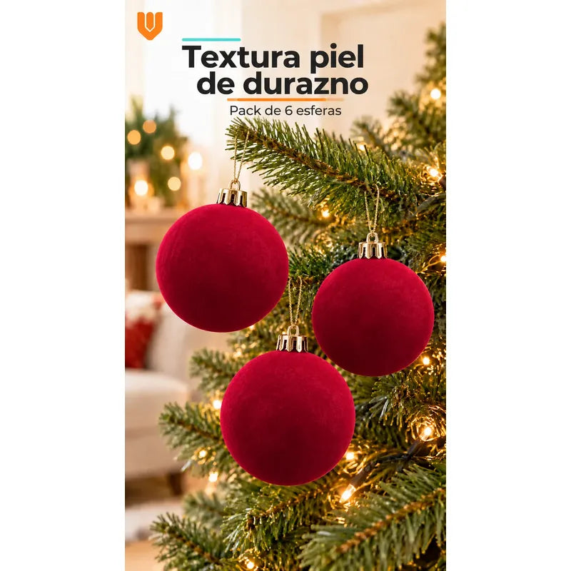 6 Esferas Navidad Adorno Piel Durazno Bolas Decorar 8cm Esferas Navidad Adorno Piel Durazno Bolas Decorar 8cm Vino Esferas... 8cm