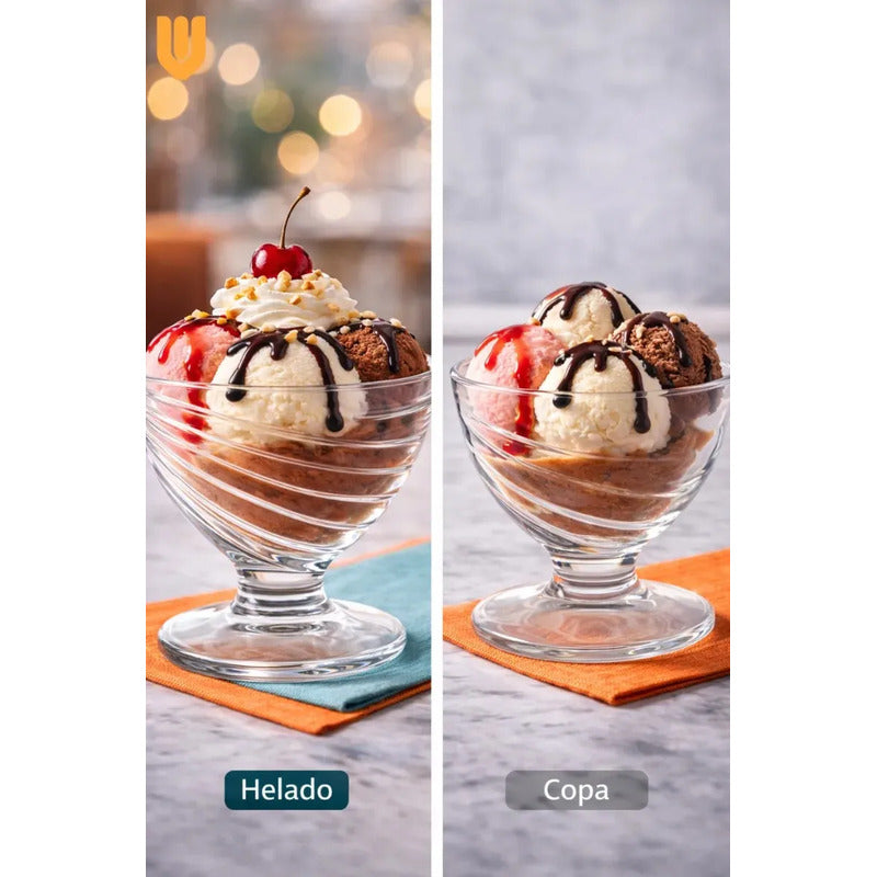 Copas Helado Vidrio 200ml Set 6 Postre Reutilizable Hogar Transparente Cristal Brillante Elegante Gourmet Vajilla Postres Helados Presentacion Mesa Dulce
