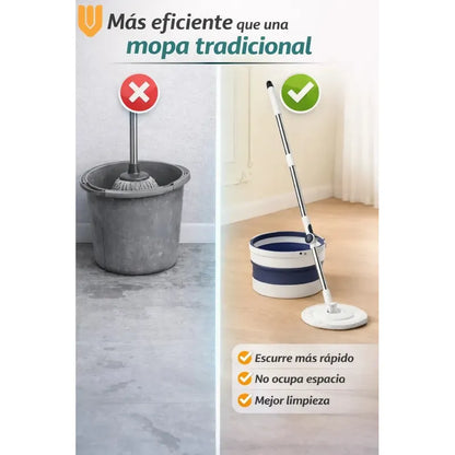 Mopa Vitrineon 360 Balde Plegable Microfibra Limpieza Hogar Blanco Azul Moderno Limpio Minimalista Elegante Hogar Cocina Baño Diseño Nordico Profesional Alta Calidad Resistente Dur