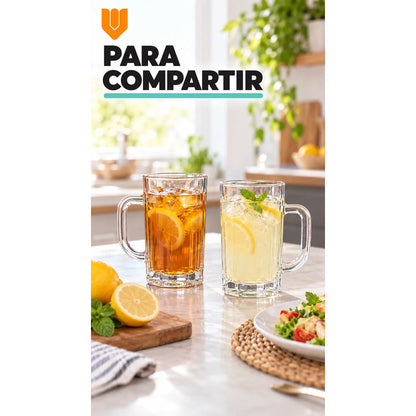 Pack 2 Vasos Vidrio Cerveza Asa 400ml Transparente Shoperos Vasos Vidrio Con Asa 400ml Pack 2 Jarros Cerveceros Transparentes Cerveza Jugo Agua Té Café Frío Relieve Mesa Cocina 400ml