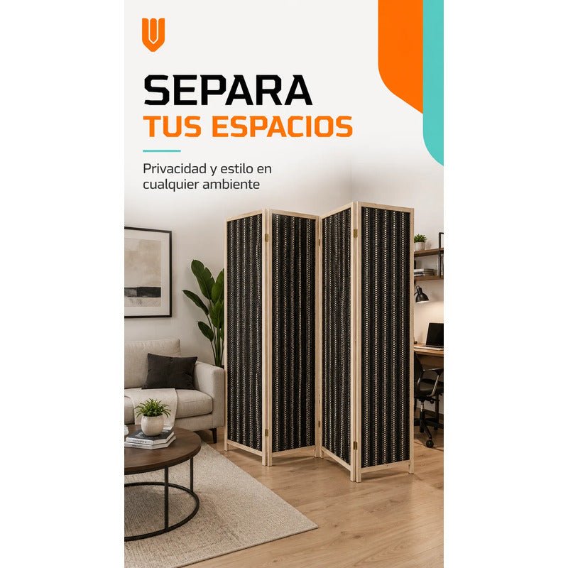 Biombo Separador Ambiente Madera Ratan 4 Paneles 180cm Biombo Ratán Negro Beige 4 Paneles Biombo Ratan Plegable 4 Paneles 180... 180cm