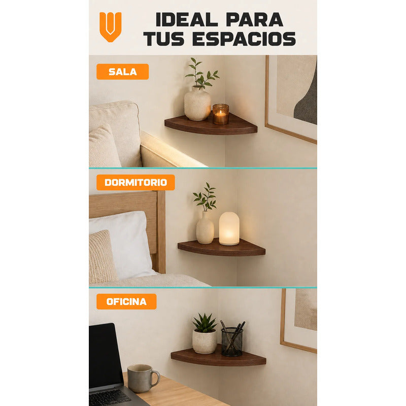 Repisas Flotante Café Acabado Madera Pared 30cm Esquinera Repisa Esquinera Flotante Acabado Madera Cuarto Círculo Borde Curvo Fijación Oculta Mural Decorativa 30cm