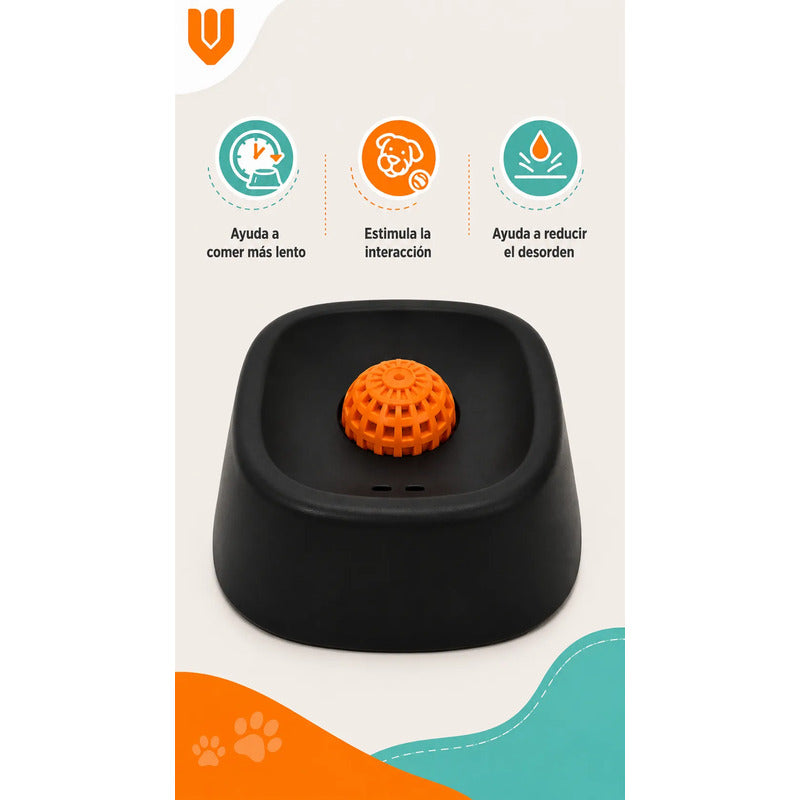 Dispensador Alimento Perros Plato Anti Ansiedad Mascota Negro