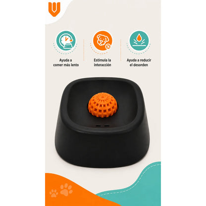 Dispensador Alimento Perros Plato Anti Ansiedad Mascota Negro