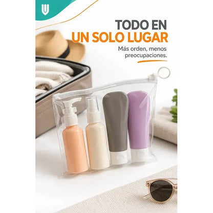 Botellas Silicona Recargables Viaje Cabina Antiderrame Tonos Pastel Suaves Modernos Viaje Liquidos Organizacion Visual Facil Identificacion Silicona Flexible Diseño Compacto Elegante