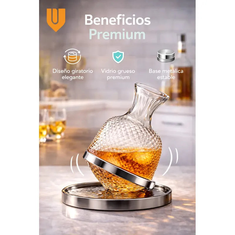 Decantador Vidrio Aireador Vinos Oxigenador Giratorio 1500ml Decantador Aireador Vino Giratorio 1500ml Vidrio Base Estable Cata Oxigenacion Tintos Elegante Mesa