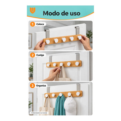 Perchero Ropa Madera 40cm Blanco 5 Ganchos Vitrineon Cl Blanco Perchero Puerta Bambú Blanco Cinco Ganchos Colgador Ropa Toallas Bolsos Organizador Horizontal Dormitorio Entrada Hogar 40cm