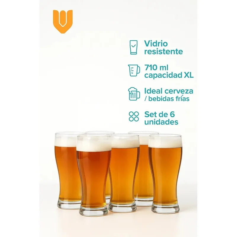 Set 12 Vasos Cerveceros Vidrio Resistente Vasos Vidrio 710ml Transparente Vasos Cerveceros Vidrio 710ml 23cm Boca 8cm Transparente Resistente Lavavajillas Reutilizable Set 12 Unidades