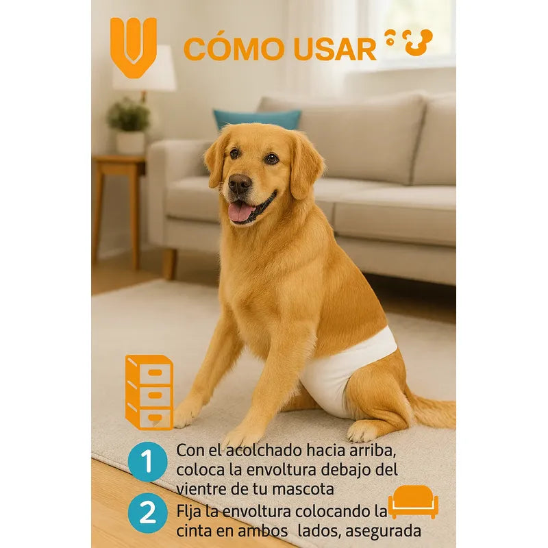 36 Pañales Perro Gato Macho Xl Desechable Antifugas Higiene Blanco Macho Xl