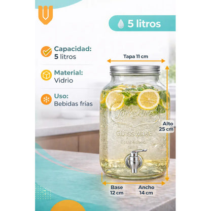 Dispensador Frasco Jugo Agua Bebidas Fiestas Vidrio Hogar 5l Dispensador Bebidas Vidrio 5l Frasco Jugo Agua Fiestas Hogar Canilla Servicio Mesa Transparente