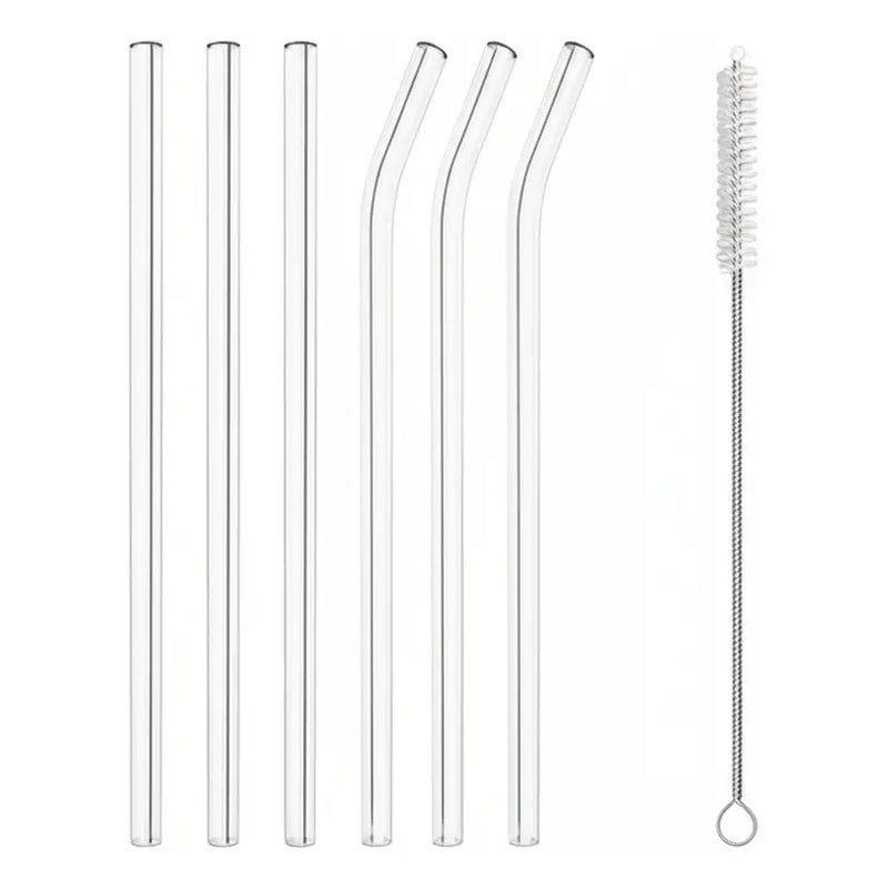 Set 6 Bombilla Vidrio Transparente Reutilizable Mate Cepillo Transparente