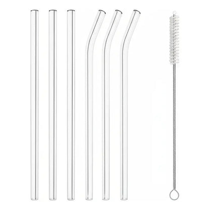 Set 6 Bombilla Vidrio Transparente Reutilizable Mate Cepillo Transparente