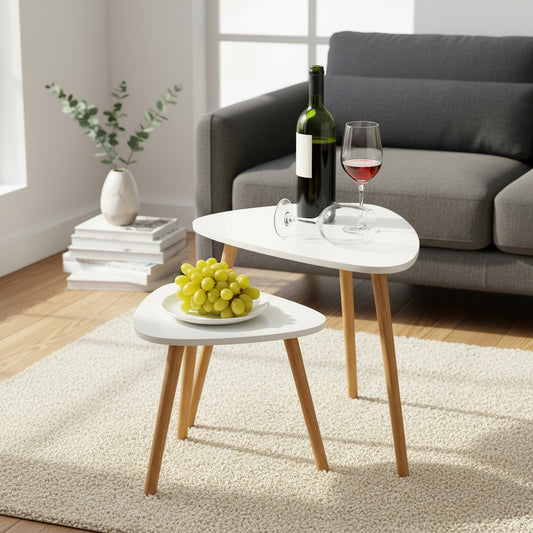 Vitrineon Set Mesas Centro Nordicas Mdf Madera Blanco Minima Blanco