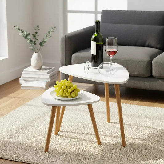 Set 2 Mesas Centro Nórdicas Blancas Mdf Madera Minimalistas Blanco