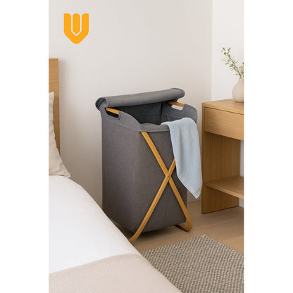 Canasto Ropa Organizador Lavanderia 40x62cm Tela Bambu Gris Lisa