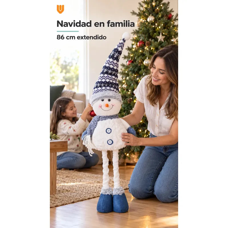Muñeco Nieve Navideño 86cm Retraible Decorativo Figura Blanco Muñeco Adorno Navideño Muñeco Papá Noel Viejito Pascuero Santa Claus Gorro Barba Blanca Figura Verdes Cascabel 86cm Retraible