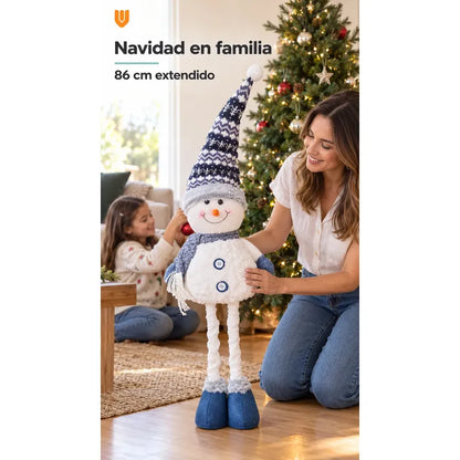Muñeco Nieve Navideño 86cm Retraible Decorativo Figura Blanco Muñeco Adorno Navideño Muñeco Papá Noel Viejito Pascuero Santa Claus Gorro Barba Blanca Figura Verdes Cascabel 86cm Retraible