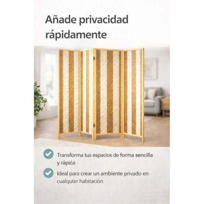 Biombo Separador Oficina Ambientes Divisor 4 Puertas 180 Cm Geométrico Blanco/marrón